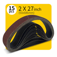 2" x 27" (50 x 686mm) Sanding Belt – Premium Aluminum Oxide Abrasive Sandpaper for Belt Sander, Mix Grit (15 Pack: 80/120/150/240/400 Grit)