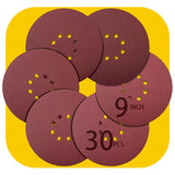 30 PCS 9-Inch 8-Hole Sanding Discs – Hook & Loop Orbital Sander Pads, Assorted Grits 80–400 (5 Each), for Wood, Paint, Drywall