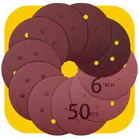 50 PCS 6 Inch Sanding Discs – Hook & Loop 6 Hole Orbital Sander Pads, Assorted Grits 40–800 (5 Each)