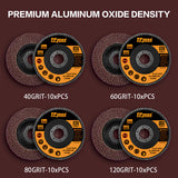 4-1/2" Flap Discs – Aluminum Oxide Grinding & Sanding Wheels for Angle Grinder, Type 27, Mixed Grits (40/60/80/120)