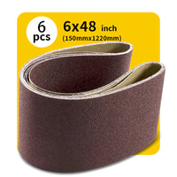 6" x 48" (150 x 1220mm) Sanding Belt – Premium Aluminum Oxide Abrasive Sandpaper for Belt Sander, Mix Grit (6 Pack: 80/120/150 Grit)