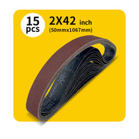 2" x 42" (50 x 1067mm) Sanding Belt – Premium Aluminum Oxide Abrasive Sandpaper for Belt Sander, Mix Grit (15 Pack: 80/120/150/240/400 Grit)