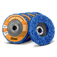 TPmax 4-1/2"x7/8" Abrasive Disc – Rust Paint Oxidation Remover Poly Strip Wheel for Angle Grinder, 5 Pack (Purple, Blue)