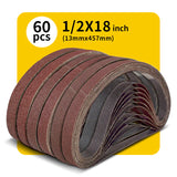 1/2" x 18" (13 x 457mm) Sanding Belt – Premium Aluminum Oxide Abrasive Sandpaper for Belt Sander, Mix Grit (60 Pack: 40/60/80/120/150/240 & 24 Pack: 80/120/150)