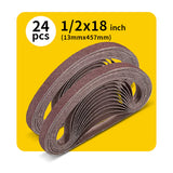 1/2" x 18" (13 x 457mm) Sanding Belt – Premium Aluminum Oxide Abrasive Sandpaper for Belt Sanders, Single Grit, 24 Pack