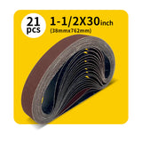 1-1/2" x 30" (38 x 762mm) Sanding Belt – Premium Aluminum Oxide Abrasive Sandpaper for Belt Sander, Mix Grit (21 Pack: 40/60/80/120/150/240/400 Grit)