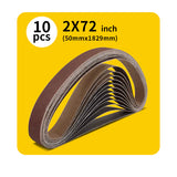 2" x 72" (50 x 1829mm) Sanding Belt – Premium Aluminum Oxide Abrasive Sandpaper for Belt Sander, Mix Grit (10 Pack: 80/120/150/240/400 Grit)