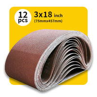 3" x 18" (75 x 457mm) Sanding Belt – Premium Aluminum Oxide Abrasive Sandpaper for Belt Sanders, Single Grit, 12 Pack