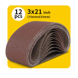 3" x 21" (75 x 533mm) Sanding Belt – Premium Aluminum Oxide Abrasive Sandpaper for Belt Sanders, Single Grit, 12 Pack