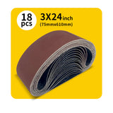 3" x 24" (75 x 610mm) Sanding Belt – Premium Aluminum Oxide Abrasive Sandpaper for Belt Sander, Mix Grit (18 Pack: 60/80/120/150/240/400 Grit)