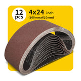 4" x 24" (100 x 610mm) Sanding Belt – Premium Aluminum Oxide Abrasive Sandpaper for Belt Sanders, Single Grit, 12 Pack