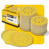 5 Inch 8 Hole Gold Sanding Discs – Mixed Grit Hook and Loop Sandpaper for Random Orbital Sander (40/60/80/100/120/150/180/220/240/320/400/600/800 Grit)