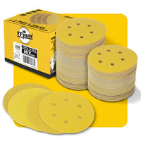 6 Inch 6 Hole Gold Sanding Discs – Mixed Grit Hook and Loop Sandpaper for Random Orbital Sander (40/60/80/100/120/150/180/220/240/320/400/600/800 Grit)