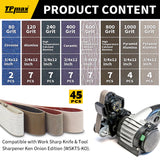 45 Piece 3/4" x 12" Knife Sharpener Sanding Belt Kit for Work Sharp WSKTS-KO, Multiple Grits