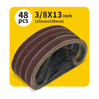 3/8" x 13" (10 x 330mm) Sanding Belt – Premium Aluminum Oxide Abrasive Sandpaper for Belt Sander, Mix Grit (48 Pack: 60/80/120/150/240/400 Grit)