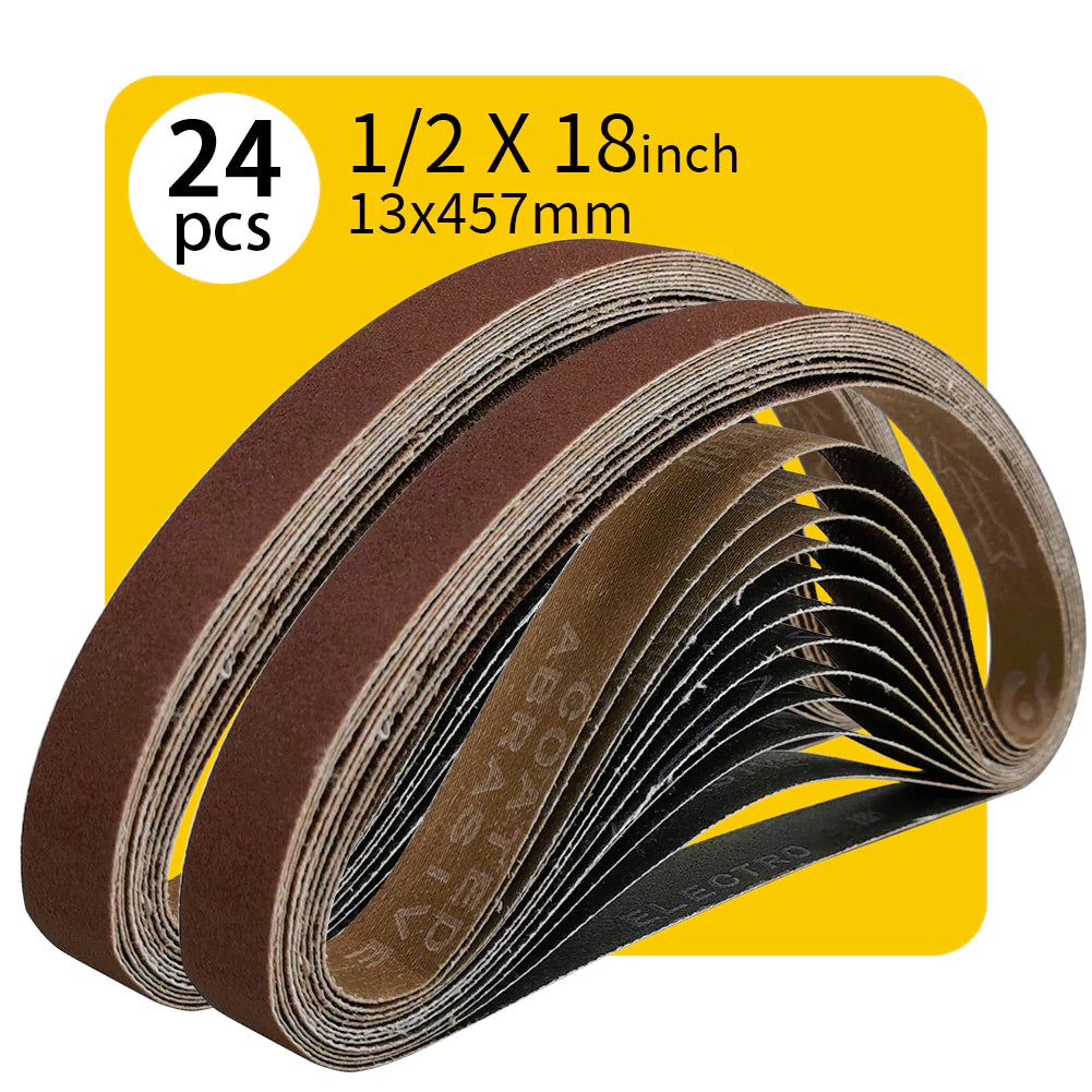 1/2" x 18" (13 x 457mm) Sanding Belt – Premium Aluminum Oxide Abrasive Sandpaper for Belt Sander, Mix Grit (60 Pack: 40/60/80/120/150/240 & 24 Pack: 80/120/150)