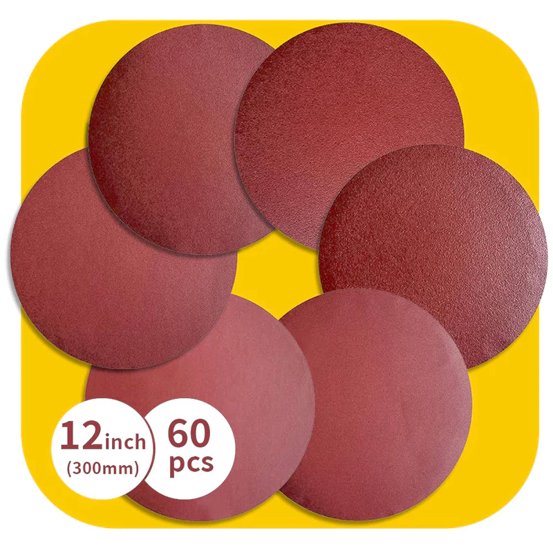 PSA Aluminum Oxide Sanding Discs – Self Stick No-Hole Sandpaper for Disc Sanders, Multi Size (5 to 12 Inch), Mixed Grit (60–400 Grit)