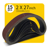 2" x 27" (50 x 686mm)  Sanding Belt – Premium Aluminum Oxide Abrasive Sandpaper for Belt Sander, Mix Grit  (15 Pack: 80/120/150/240/400 Grit)