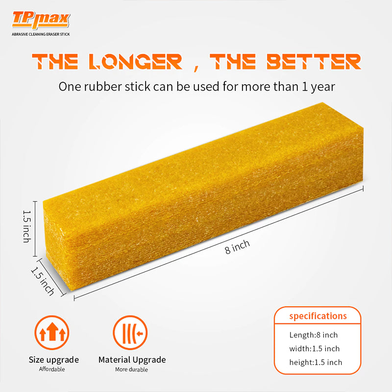 2" x 2" x 12" Inch Abrasive Cleaning Eraser Stick for Cleaning Abrasive Sanding Belts & Sanding Discs Sandpaper Rough Tape, Skateboard and Shoes Natural Rubber Build