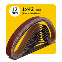 1" x 42" (25 x 1067mm)  Sanding Belt – Premium Aluminum Oxide Abrasive Sandpaper for Belt Sander, Mix Grit  (12 Pack: 80/120/150 )