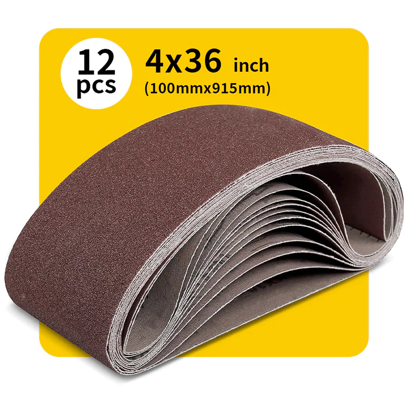 4" x 36" (100 x 915mm)  Sanding Belt – Premium Aluminum Oxide Abrasive Sandpaper for Belt Sander, Mix Grit  (12 Pack: 80/120/150 Grit)