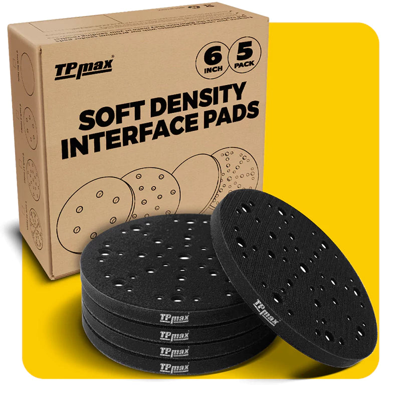 5 Pack 6-Inch Foam Interface Pads – Hook & Loop Soft Buffer Backing for Orbital Sanders, Multi-Hole Options (No-Hole / 6 / 17 / 49 Holes)