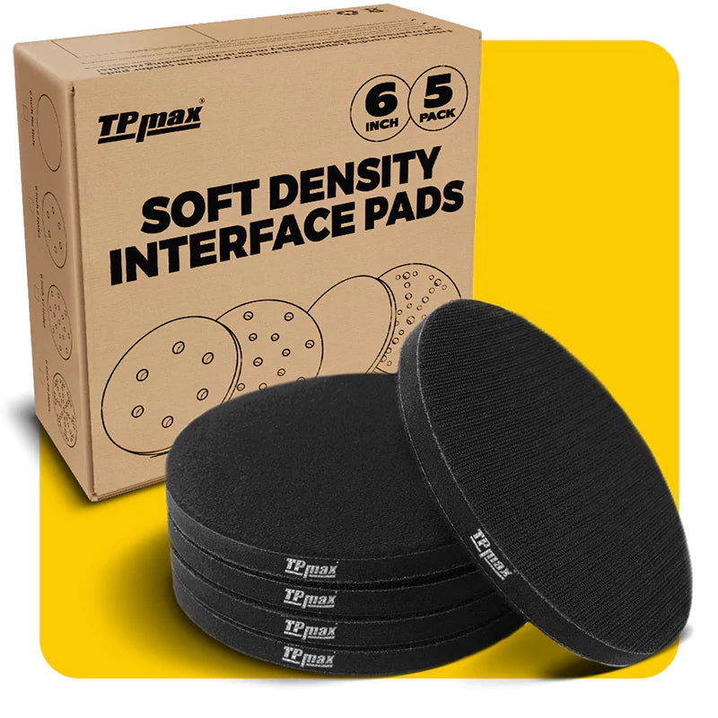 5 Pack 6-Inch Foam Interface Pads – Hook & Loop Soft Buffer Backing for Orbital Sanders, Multi-Hole Options (No-Hole / 6 / 17 / 49 Holes)