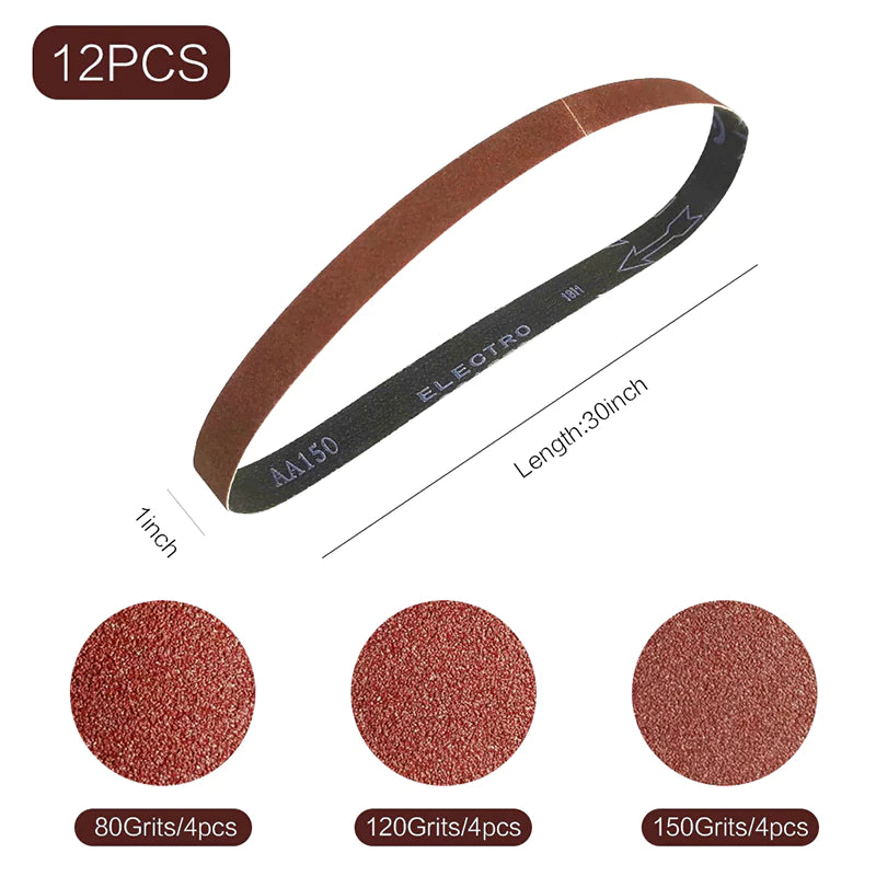 1" x 30" (25 x 762mm) Sanding Belt – Premium Aluminum Oxide Abrasive Sandpaper for Belt Sander, Mix Grit  (12 Pack: 80/120/150 )