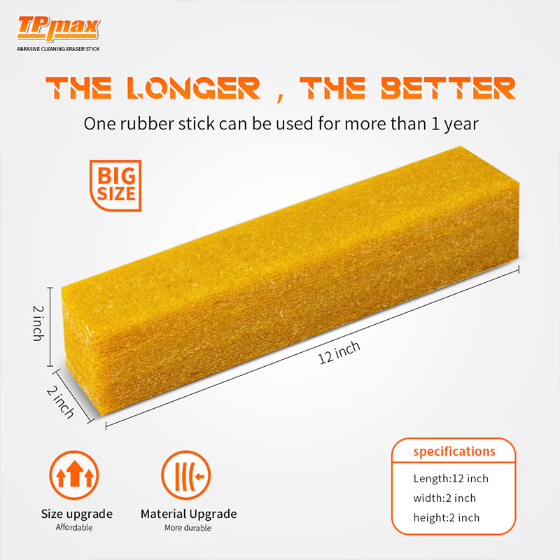 2" x 2" x 12" Inch Abrasive Cleaning Eraser Stick for Cleaning Abrasive Sanding Belts & Sanding Discs Sandpaper Rough Tape, Skateboard and Shoes Natural Rubber Build