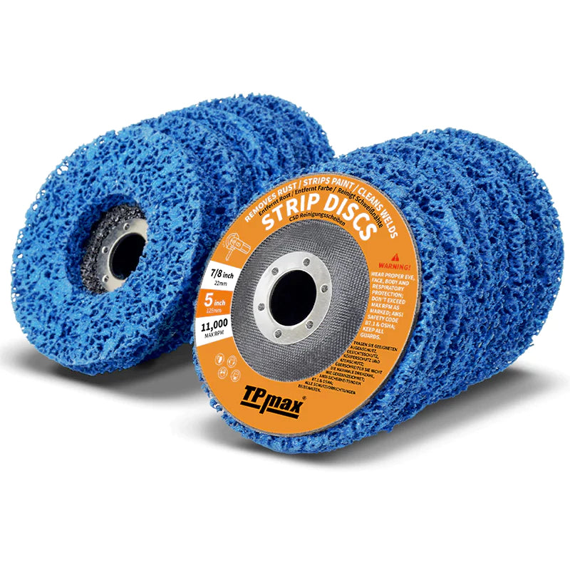 TPmax 5" x7/8" Abrasive Disc – Rust Paint Oxidation Remover Poly Strip Wheel for Angle Grinder, 10 Pack (Purple, Blue)