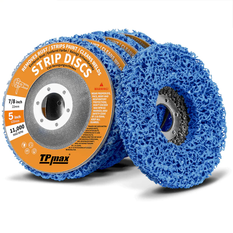 TPmax 5" x7/8" Abrasive Disc – Rust Paint Oxidation Remover Poly Strip Wheel for Angle Grinder, 10 Pack (Purple, Blue)