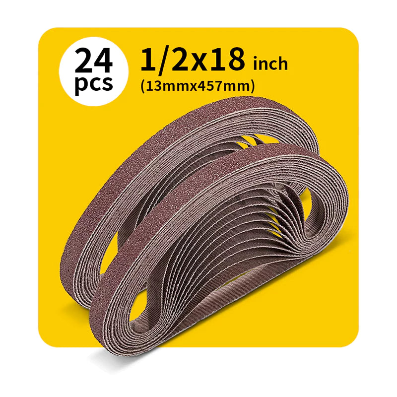 1/2" x 18" (13 x 457mm) Sanding Belt – Premium Aluminum Oxide Abrasive Sandpaper for Belt Sanders, Single Grit, 24 Pack