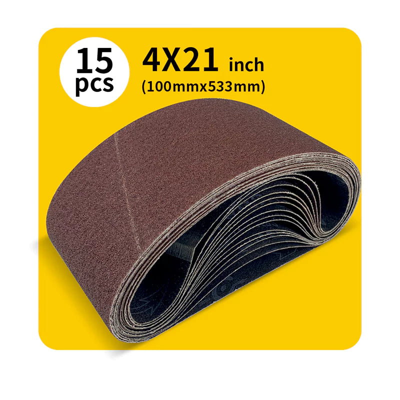 4" x 21" (100 x 533mm)  Sanding Belt – Premium Aluminum Oxide Abrasive Sandpaper for Belt Sander, Mix Grit  (15 Pack: 80/120/150/240/400 Grit)