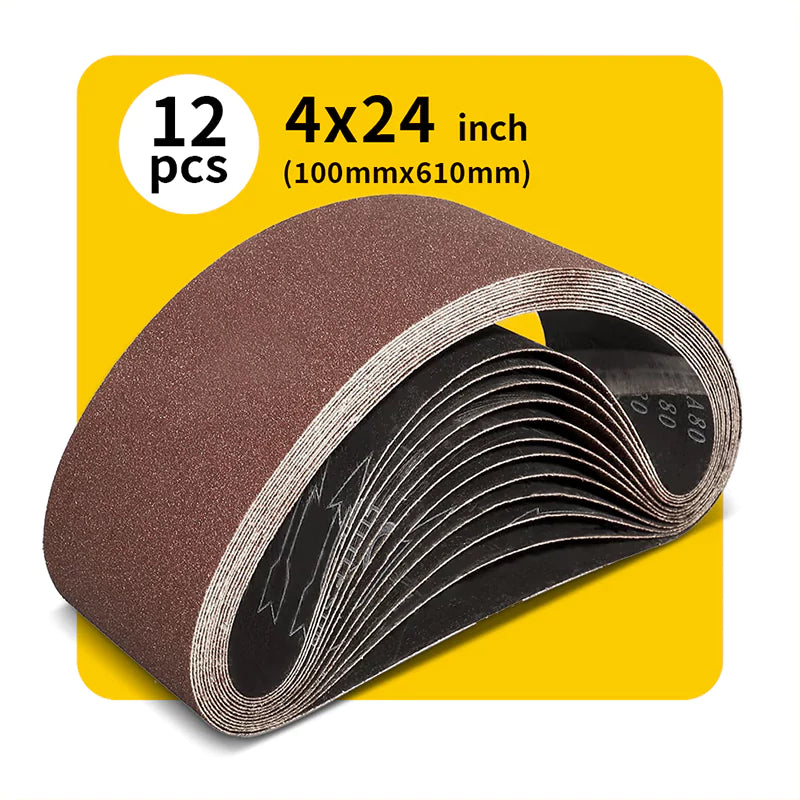 4" x 24" (100 x 610mm) Sanding Belt – Premium Aluminum Oxide Abrasive Sandpaper for Belt Sanders, Single Grit, 12 Pack