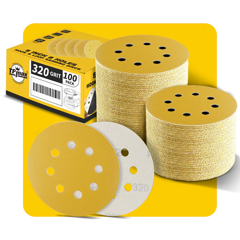 5 Inch 8 Hole Gold Sanding Discs – Mixed Grit Hook and Loop Sandpaper for Random Orbital Sander (40/60/80/100/120/150/180/220/240/320/400/600/800 Grit)