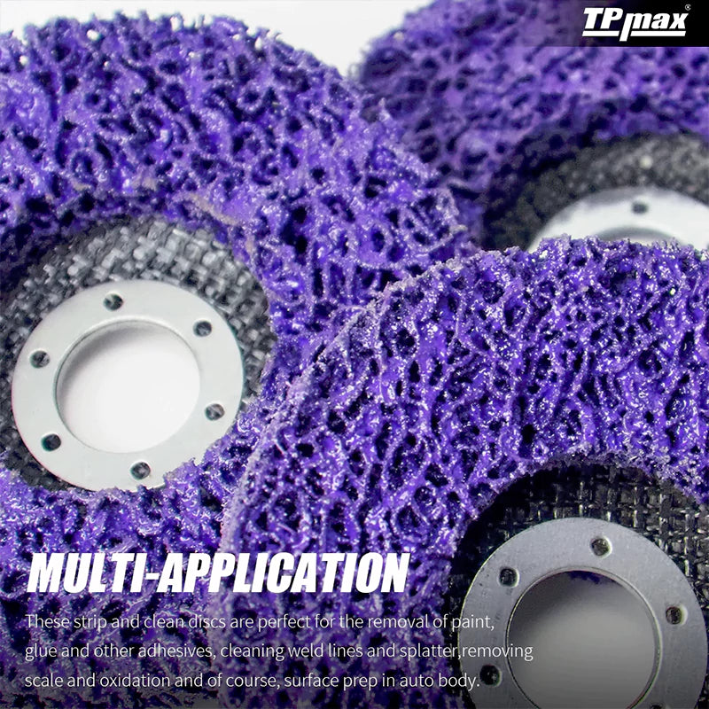 TPmax 5" x7/8" Abrasive Disc – Rust Paint Oxidation Remover Poly Strip Wheel for Angle Grinder, 10 Pack (Purple, Blue)