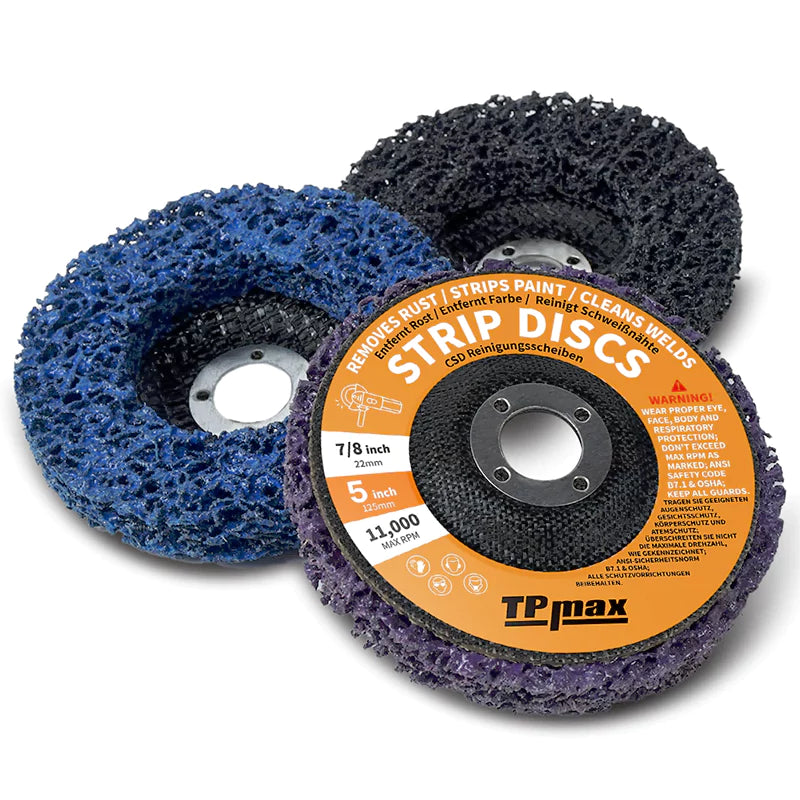 TPmax 5" x7/8" Abrasive Disc – Rust Paint Oxidation Remover Poly Strip Wheel for Angle Grinder, 10 Pack (Purple, Blue)