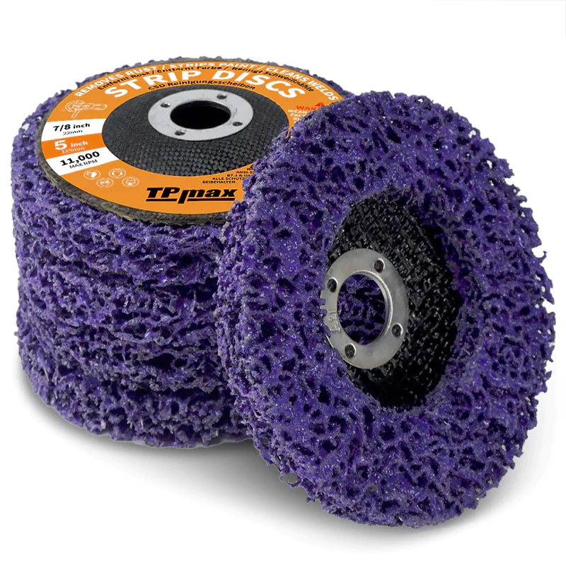 TPmax 5" x7/8" Abrasive Disc – Rust Paint Oxidation Remover Poly Strip Wheel for Angle Grinder, 10 Pack (Purple, Blue)