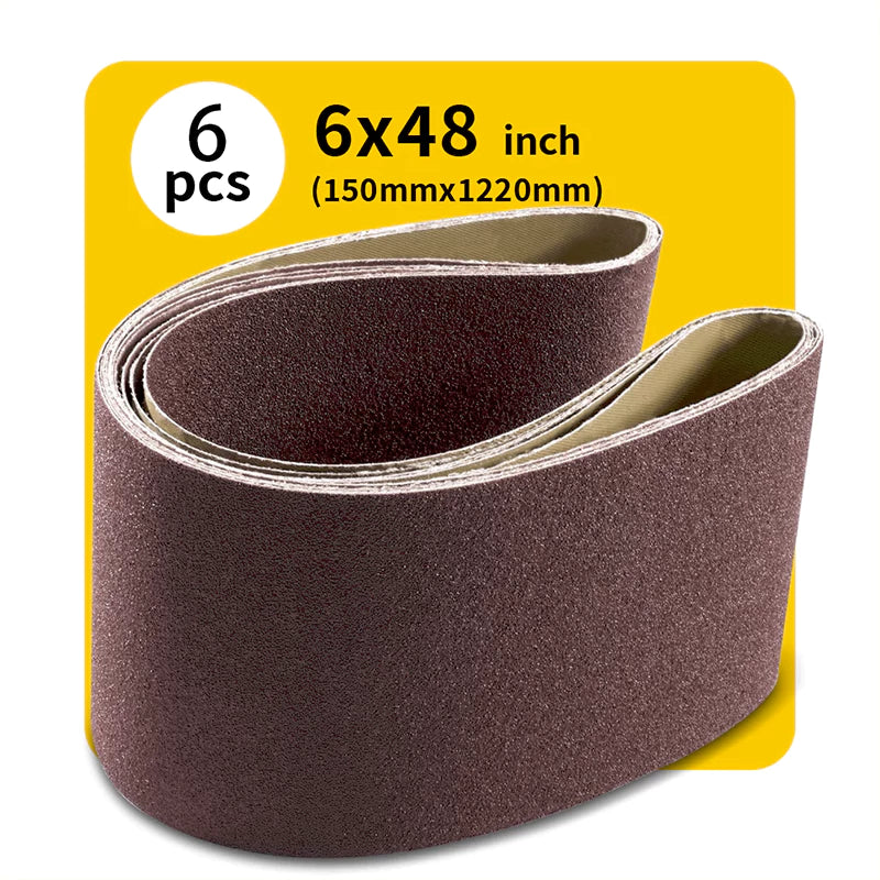 6" x 48" (150 x 1220mm) Sanding Belt – Premium Aluminum Oxide Abrasive Sandpaper for Belt Sanders, Single Grit, 6 Pack