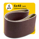 6" x 48" (150 x 1220mm) Sanding Belt – Premium Aluminum Oxide Abrasive Sandpaper for Belt Sanders, Single Grit, 6 Pack