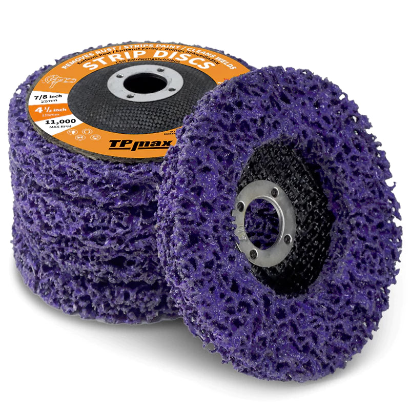 TPmax 5" x7/8" Abrasive Disc – Rust Paint Oxidation Remover Poly Strip Wheel for Angle Grinder, 10 Pack (Purple, Blue)