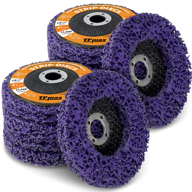 TPmax 5" x7/8" Abrasive Disc – Rust Paint Oxidation Remover Poly Strip Wheel for Angle Grinder, 10 Pack (Purple, Blue)