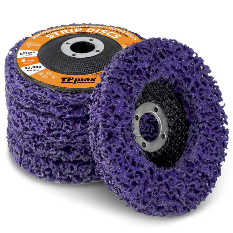 TPmax 5" x7/8" Abrasive Disc – Rust Paint Oxidation Remover Poly Strip Wheel for Angle Grinder, 10 Pack (Purple, Blue)