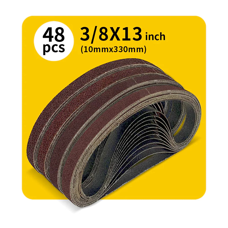 3/8" x 13" (10 x 330mm)  Sanding Belt – Premium Aluminum Oxide Abrasive Sandpaper for Belt Sander, Mix Grit  (48 Pack: 60/80/120/150/240/400 Grit)