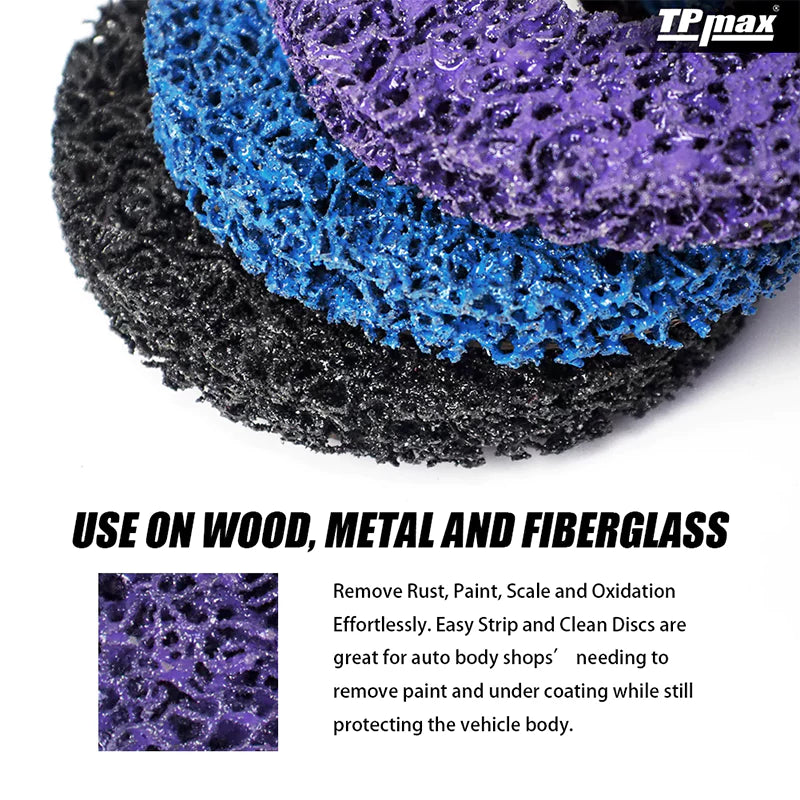 TPmax 4-1/2"x7/8" Abrasive Disc – Rust Paint Oxidation Remover Poly Strip Wheel for Angle Grinder, 5 Pack (Purple, Blue)