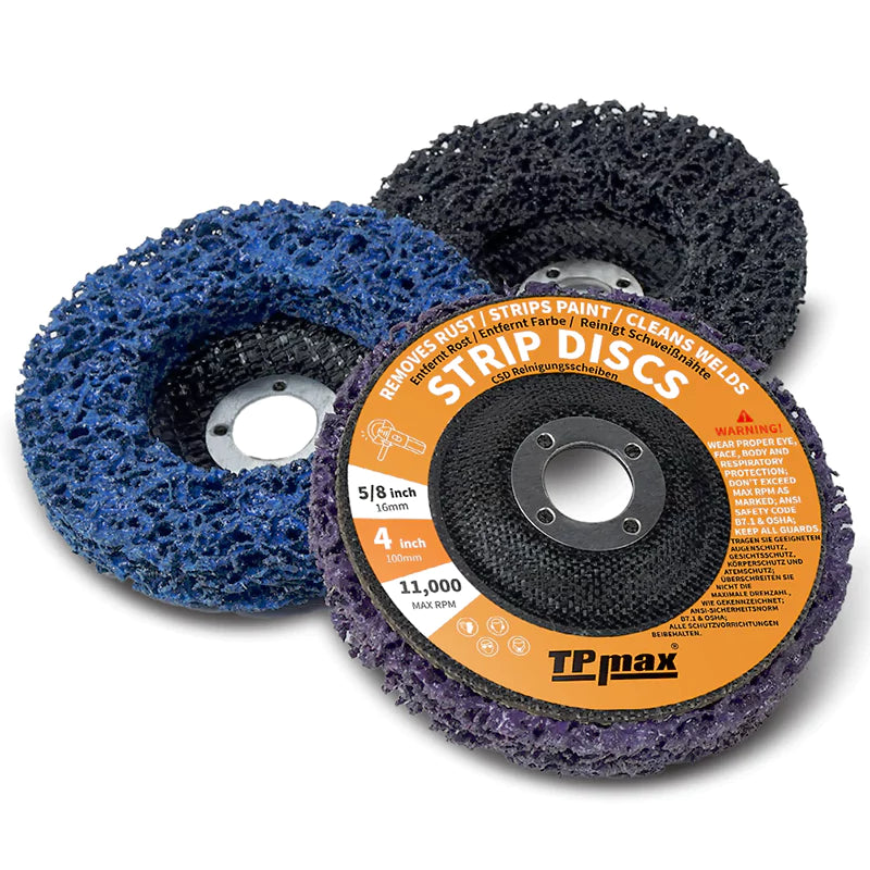 TPmax 5" x7/8" Abrasive Disc – Rust Paint Oxidation Remover Poly Strip Wheel for Angle Grinder, 10 Pack (Purple, Blue)